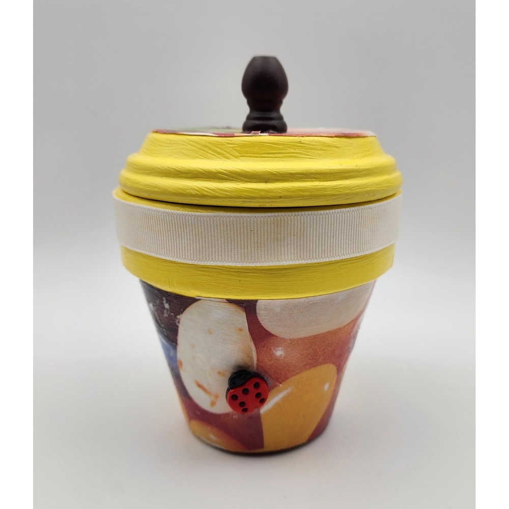 HAND DECORATED TERRACOTTA POT W/ LID